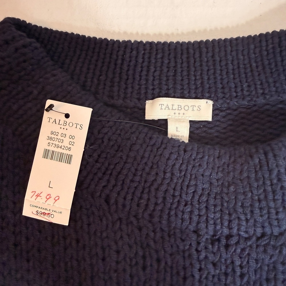 Talbots Women's L Sweater Chamonix Fair Isle preppy chunky knit navy classic NEW - Picture 15 of 16